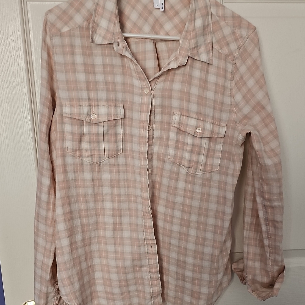 PAIGE Checkered Button Down Shirt in Soft Pink and Cream